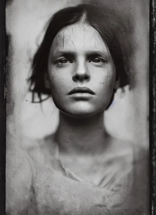 Image similar to portrait of a young women, photo realistic, elegant, award winning photograph, parallax, cinematic lighting, ambrotype wet plate collodion by richard avedon and dorothe lange and shane balkowitsch