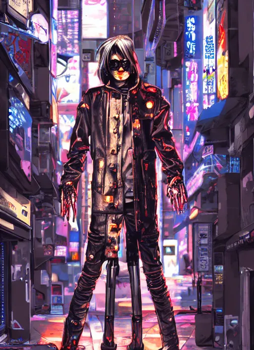 cyberpunk personage in a punk rock suit standing in