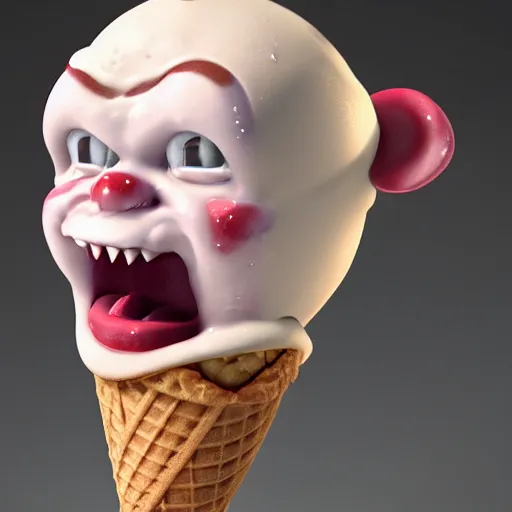 Image similar to ice cream popsicle shaped like screaming chucky doll, octane render, ultrarealistic, centered, volumetric lighting