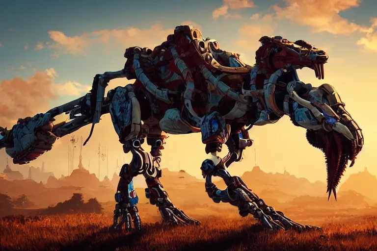 Image similar to tallneck machine mecanical creature robot of horizon forbidden west horizon zero dawn radiating a glowing aura global illumination ray tracing hdr fanart arstation by ian pesty and alena aenami artworks in 4 k