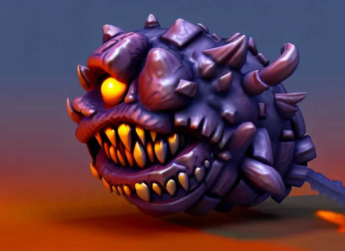 Prompt: raging oni beholder head, stylized stl, 3 d render, activision blizzard style, hearthstone style, darksiders art style