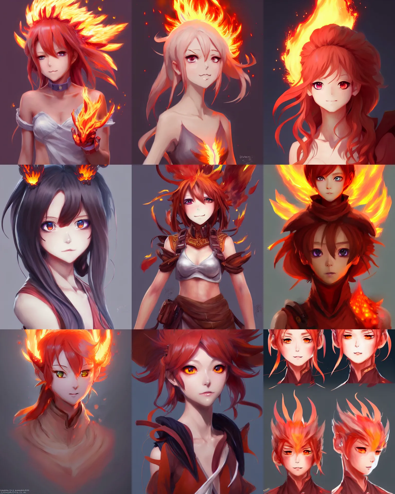 Prompt: Character concept art of an anime fire elemental || cute-fine-face, pretty face, realistic shaded Perfect face, fine details by Stanley Artgerm Lau, WLOP, Rossdraws, James Jean, Andrei Riabovitchev, Marc Simonetti, and Sakimichan, tranding on artstation