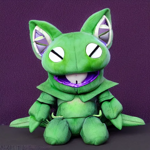 Image similar to cute fumo plush of an armored knight catgirl of a royal legion, green and purple, monster girl, vray