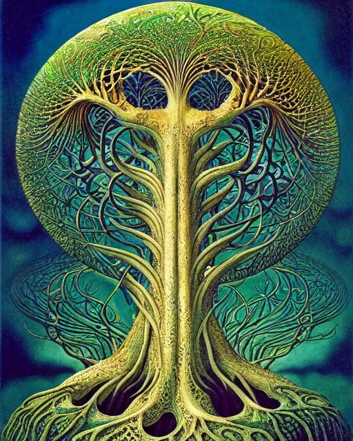 Image similar to tree of life by roger dean and andrew ferez, art forms of nature by ernst haeckel, divine chaos engine, symbolist, visionary, art nouveau, botanical fractal structures, organic, detailed, realistic, surreality