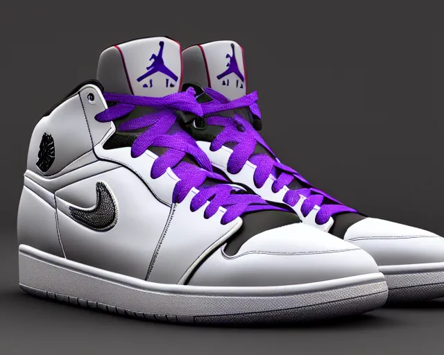 Image similar to mid height air jordan sneakers the joker design, 3d render, the joker design, cinematic, studio lighting, award winning, highly detailed