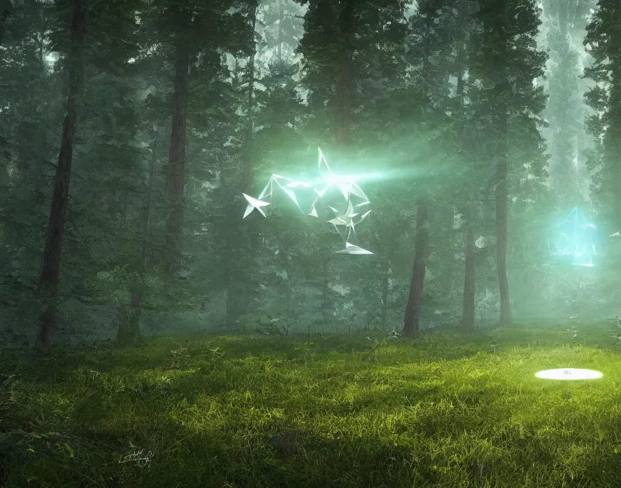 Prompt: flying geometric shiney circle in forest, 3 d graphics, fantasy artwork, very beautiful scenery, hd, hdr, ue 5, ue 6, unreal engine 5, cinematic 4 k wallpaper, 8 k, ultra detailed, by popular digital, details, beautiful image ever created, high resolution, artstation, award winning
