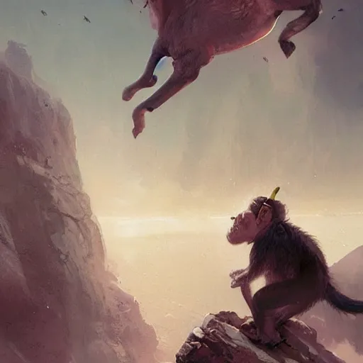 Image similar to monkey on a unicorn on the moon earth in background, intricate, sharp focus, illustration, highly detailed, digital painting, concept art, matte, art by ruan jia and wlop and greg rutkowski, masterpiece