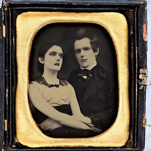 Image similar to Daguerreotype of a post-punk goth couple