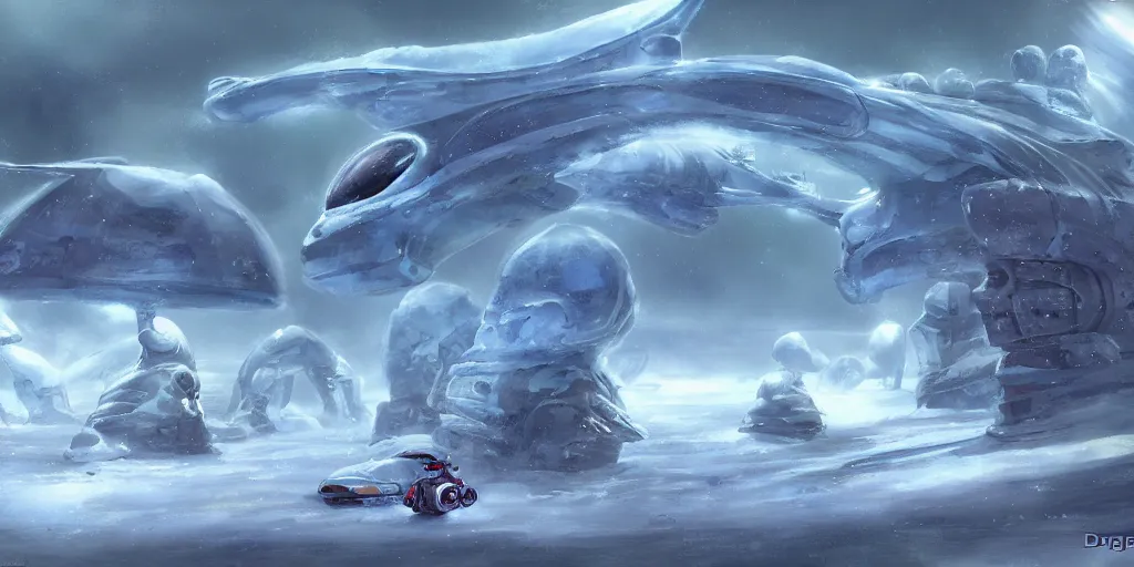 Image similar to personal transport on ice alien planet by doug chiang