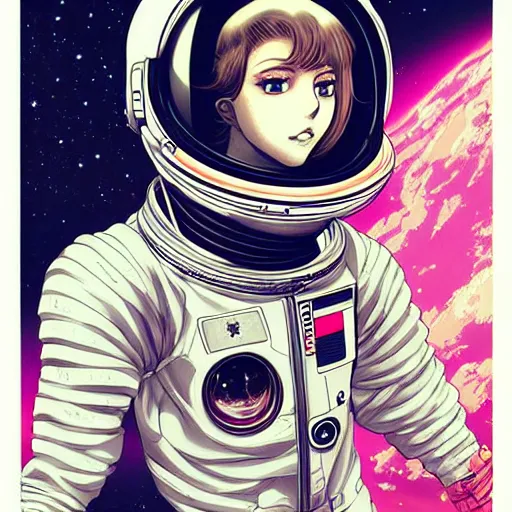 Image similar to anime manga skull portrait young woman astronaut in space, skeleton, intricate, elegant, highly detailed, digital art, ffffound, art by JC Leyendecker and sachin teng