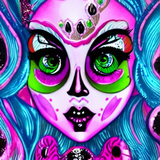 Image similar to psychedelic monster high detail