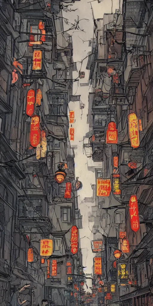 Prompt: shanghai city streets, rapture, graphic novel