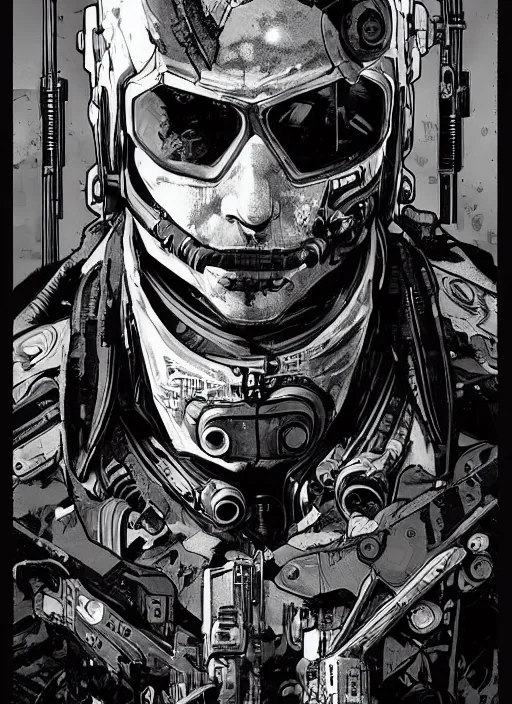 Prompt: cyberpunk blackops commander. cybernetic eyes. night vision. portrait by ashley wood and alphonse mucha and laurie greasley and josan gonzalez and james gurney. spliner cell, apex legends, rb 6 s, hl 2, d & d, cyberpunk 2 0 7 7. realistic face. dystopian setting.