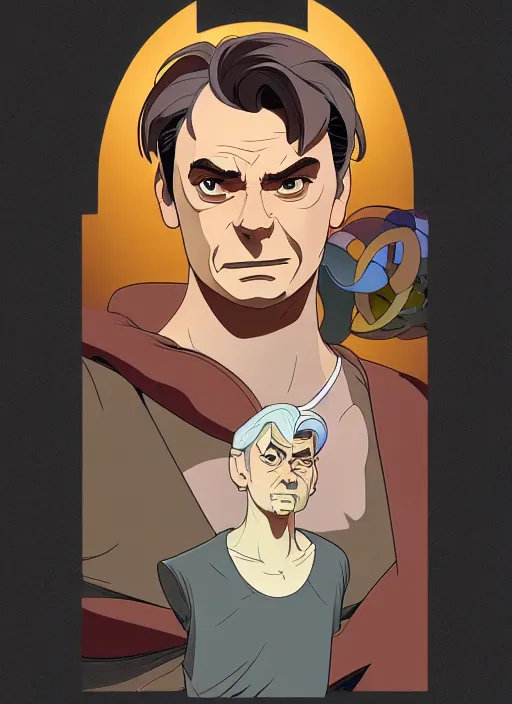 Image similar to art viktor orban, sad expression, t - shirt, modern casual clothing, natural lighting, path traced, highly detailed, high quality, cartoon, digital painting, by don bluth and ross tran and studio ghibli and alphonse mucha