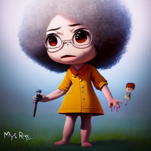 Image similar to an epic chibi comic book style portrait painting of a female bob ross, character design by mark ryden and pixar and hayao miyazaki, unreal 5, daz, hyperrealistic, octane render, cosplay, dynamic lighting, intricate detail, cinematic