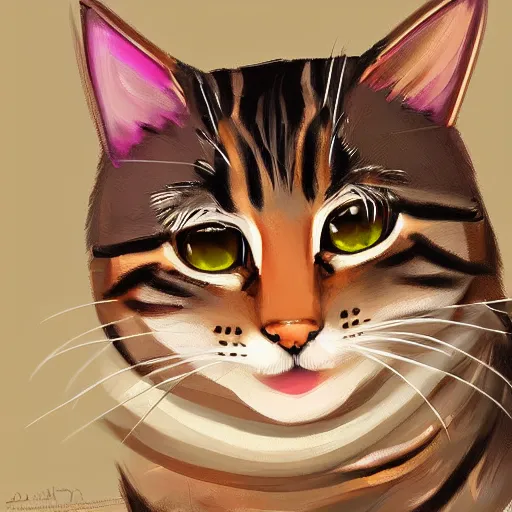 Image similar to a painting of cute tabby cat, a digital painting by nyuju stumpy brown, featured on pixiv, furry art, detailed painting, digital painting, speedpainting