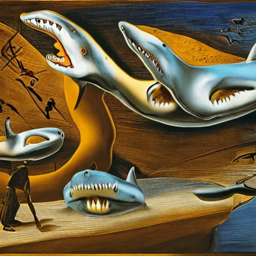 Image similar to sharks in the persistence of memory of salvador dali