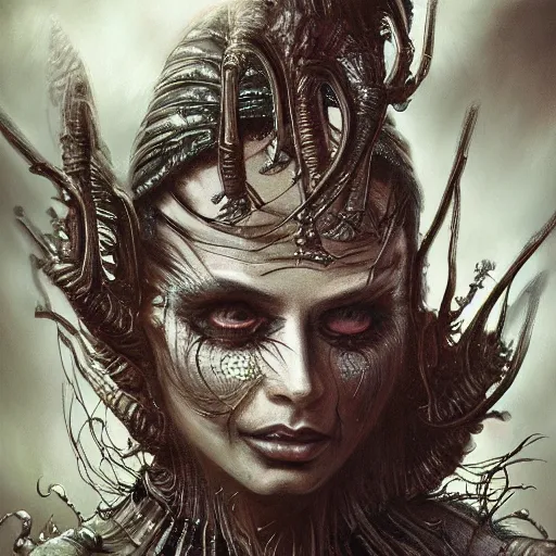 Image similar to https://s.mj.run/5e6bgH0udks, elegant, intricate, digital painting, airbrush painting, artstation, sharp focus, illustration, by HR Giger,