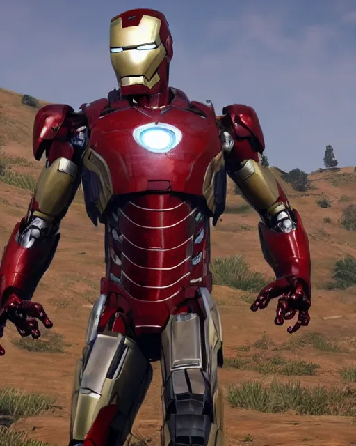 Image similar to mk 3 8 iron man suit in red dead redemption 2, cinematic, photorealistic