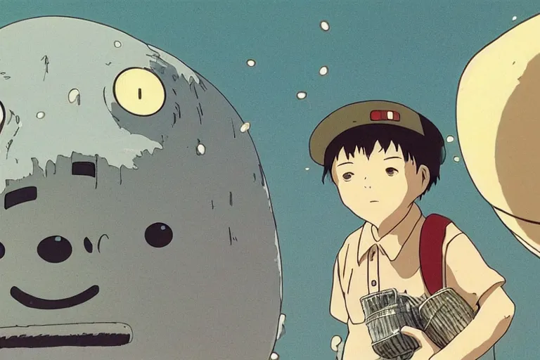 Prompt: a ghost smile, animated, anime, grave of the fireflies, studio ghibli, highly detailed