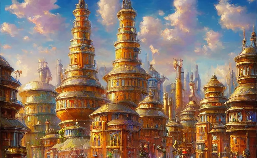 Image similar to Alchemy city. By Konstantin Razumov, highly detailded