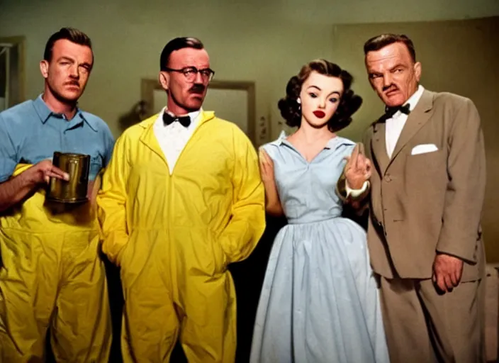 Image similar to a movie still from the 1955 musical Breaking Bad, in full technicolor, cinematic