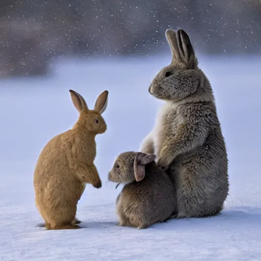 Image similar to Award Winning photo Bear plays with Rabbits in snow in the mexican desert