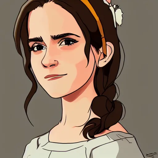 Image similar to emma watson in the style of studio ghibli