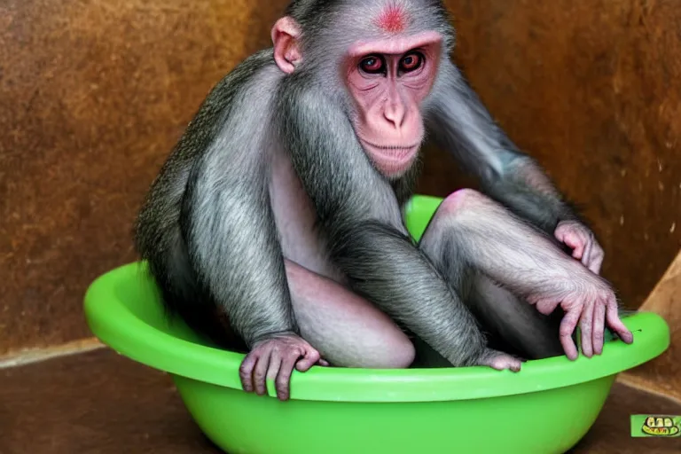 Prompt: monke on bathtub