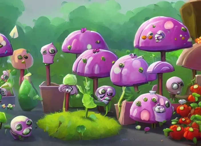 Image similar to concept art of cute candy plants for plants vs zombies game oil painting by Jama Jurabaev, extremely detailed, brush hard, artstation, for AAA game, high quality