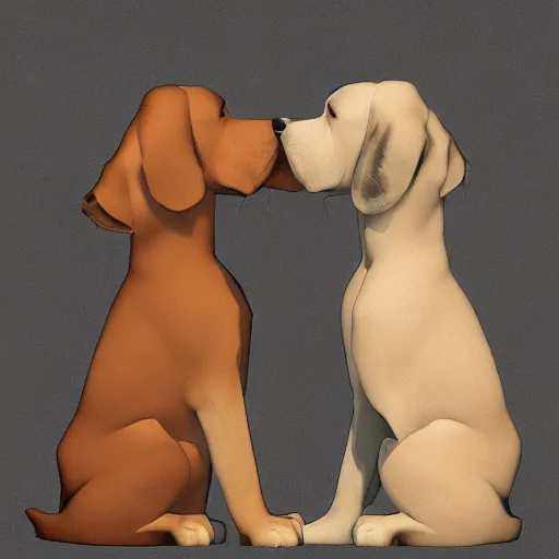 Image similar to [ two dogs caressing each other ]!!!, trending on artstation, digital art, polycount, intricately detailed