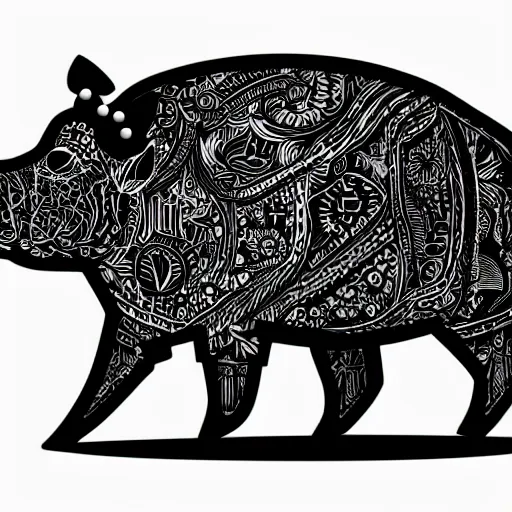 Prompt: full body side view of a pig wearing a crown thick lines black and white logo vector 8k