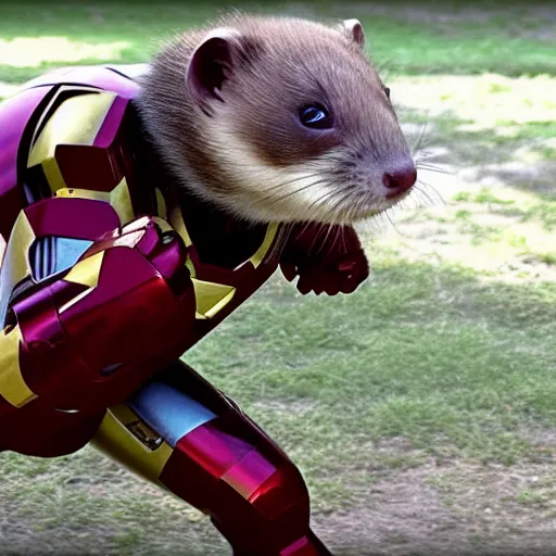 Prompt: Film still of a ferret as Iron Man, from Iron Man (2008)