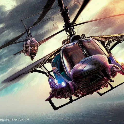 Prompt: helicopter transformer, cinematic, film, unreal engine, digital, artstation, detailed intricate illustration, heavenly atmosphere, digital art, overdetailed art, concept art, complementing colors, trending on artstation, cgstudio, the most beautiful image ever created, dramatic, subtle, details, award winning artwork, beautiful scenery