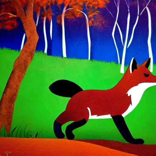 Image similar to fox running through the woods, pop art, high definition