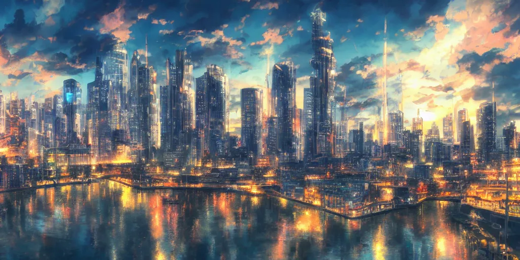 Image similar to hd anime cityscape, 4 k, stunning