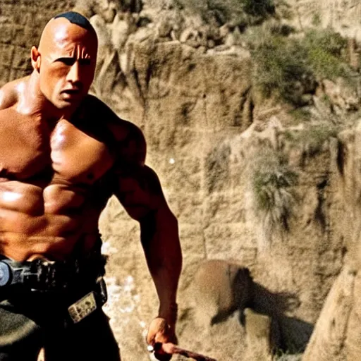 Prompt: dwayne johnson as arnold shwarzenegger in indiana jones