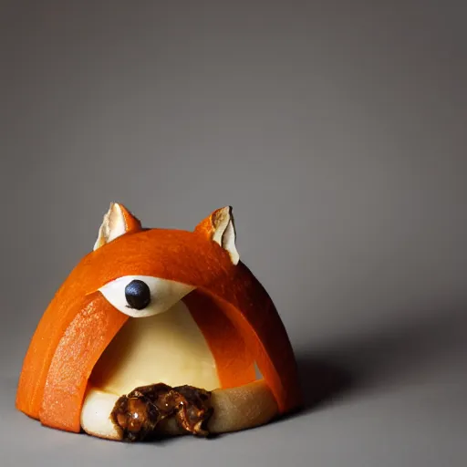 Image similar to studio photography of food in the shape of a fox