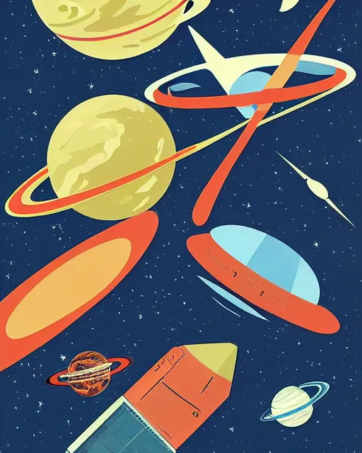 Image similar to A collage of Space Travel, mid-century modern, made of random shapes cut from magazines