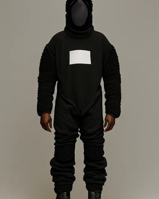 Prompt: Yeezy designed space suit, model, studio photography, clothing drop, unreleased, Yzy, YZY GAP, Balenciaga, minimalist, dystopian feel