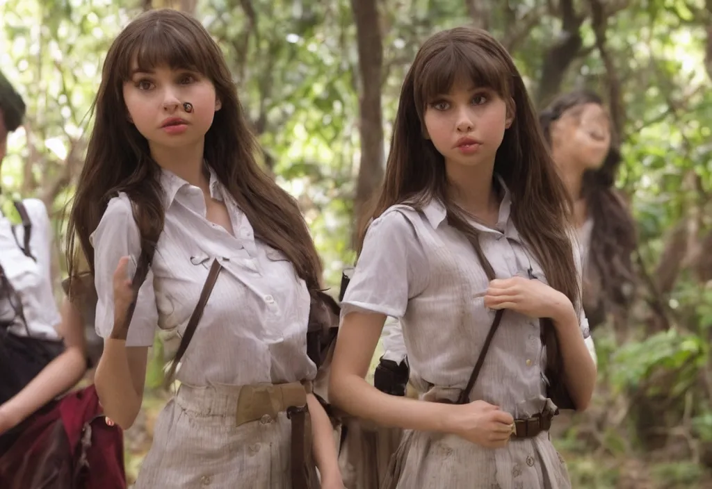 Image similar to movie still of sophie mudd playing a school girl in indonesia in the new oscar winning movie, directed by russo brothers, natural lighting, subject in the middle of the frame, 4 kuhd