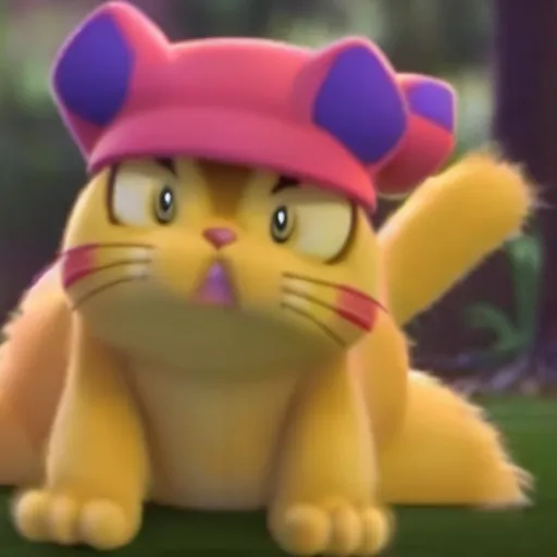 Image similar to garfield the cat as a pokemon, cgi