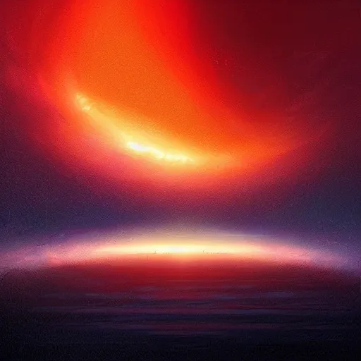 Image similar to a black hole as the sunset of the universe, by anato finnstark, by alena aenami, by john harris, by ross tran, by wlop, by andreas rocha