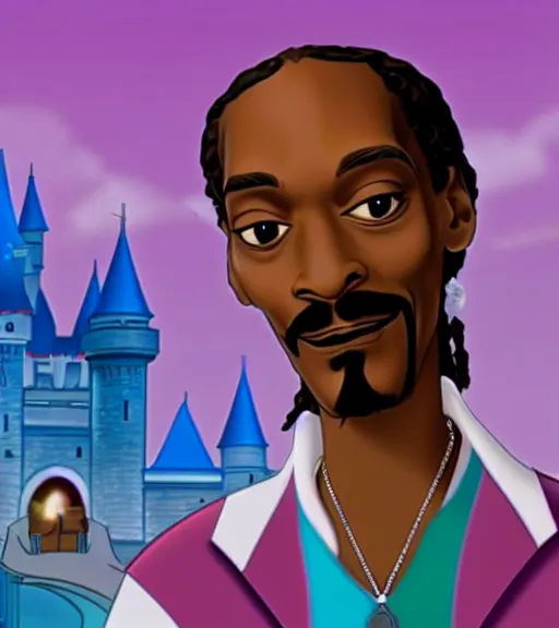 Prompt: Snoop Dogg as a Disney princess, animated movie still.