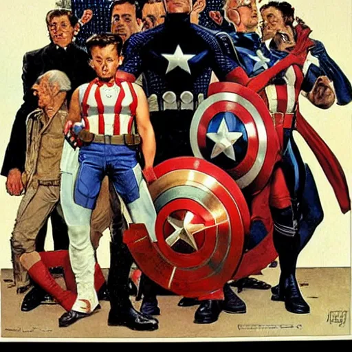 Image similar to the avengers, by norman rockwell