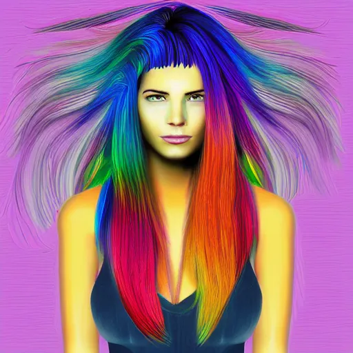 Prompt: person with multi color cable hair, digital art