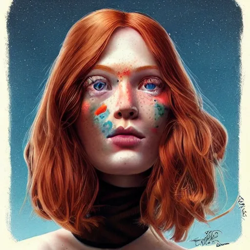 Image similar to Lofi pale redhead with freckles portrait, Pixar style, by Tristan Eaton Stanley Artgerm and Tom Bagshaw.