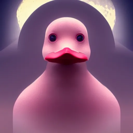 Image similar to concept art of pink duck in the moon, full view, full size, hyper detailed, digital art, artstation, high definition cgsociety, sk, render, cinematic, symmetry, hyper realistic