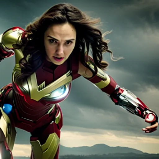 Image similar to film still of Gal Gadot as Ironman in the new Avengers film