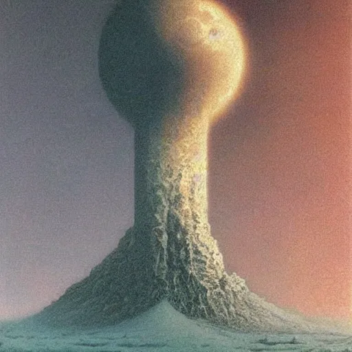 Image similar to surreal, nuclear blast moon eclipse, sci - fi, wet brush, poster art, concept art by beksinski and jean delville, illustrated in the style of iain mccaig